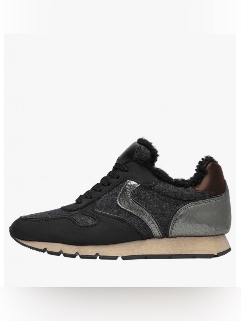 NWT VOILE BLANCHE JULIA Fur
Leather And Fabric Sneakers in Black